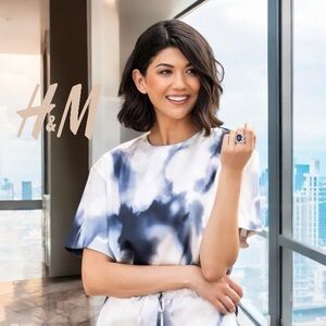 H&M Blue and White Sateen Top